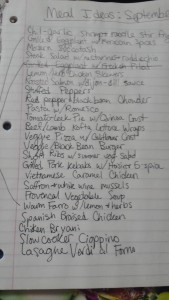 Meal planning example. Many ideas from cooking magazines
